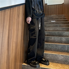 k1058-p55-控78M-5XL港风高阶黄泥黑暗拼接牛仔裤，男装牛仔裤，星座116