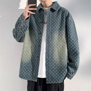 提花牛仔夹克男春季2025新款休闲美式大码翻领外套开衫棒球服上衣图片