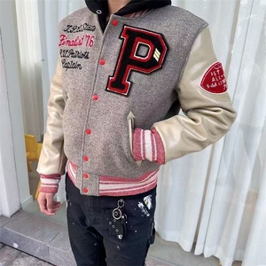 男女新款刺绣棒球字母撞色百搭宽松情侣上衣夹克休闲外套JKF916图片