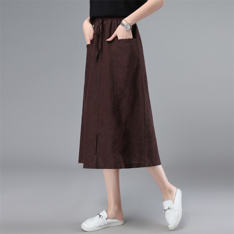 连衣裙女夏季2022新款大码宽松气质显瘦妈妈亚麻半身裙,女装半身裙,简韵佳