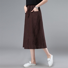 连衣裙女夏季2022新款大码宽松气质显瘦妈妈亚麻半身裙，女装半身裙，简韵佳