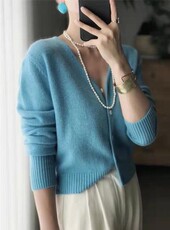 女士秋冬简约纯澳毛V领开衫通勤休闲，女装羊毛衫，洁纯羊绒