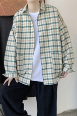 秋冬新款格子长袖衬衫男女港风复古休闲学生外套中性风H211/P45，男装衬衫，钱塘713