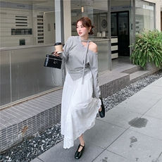 26年新款夏装不规则针织条纹+刺绣裙子两件套女182-8702P155K238，女装套装/套裙，帛香坊