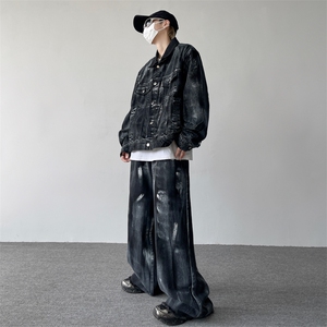 扎染潮牌复古牛仔套装男痞帅vintage港风男装夹克外套TZ13-p120图片