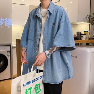 美式牛仔短袖衬衫男韩版夏季ins半袖外套痞帅潮流T衬衣CS1128-p40图片