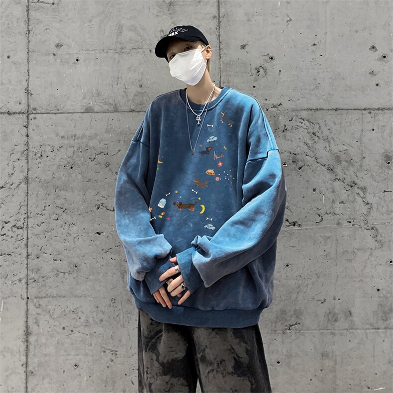美式潮牌重磅水洗做旧圆领卫衣力推大码男XZ517A-BK5557-P58,男装卫衣,星座517A