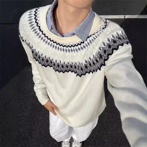重磅秋冬装北极绒套头毛衣美式复古休闲慵懒风提花工艺针织衫外套图片