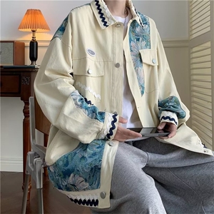 拼接休闲外套男春秋潮牌设计感小众潮高街大码美式复古工装夹克图片