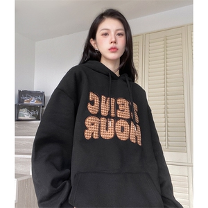 QC5192-TP45 控价68 贴布绣卫衣情侣连帽大码美式潮流帽衫男女图片