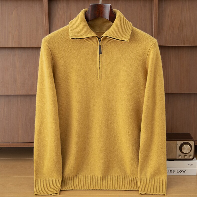 2025年秋季新款七针加厚高领翻领半开针织男士羊绒衫时尚休闲通勤，男装羊绒套衫，鼎坤羊绒