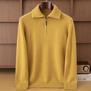 2025年秋季新款七针加厚高领翻领半开针织男士羊绒衫时尚休闲通勤，男装羊绒套衫，鼎坤羊绒