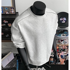抖音得物高品质26春装设计感长袖打底衫纯色拉链肩圆领卫衣W123，男装T恤，电商A486-1