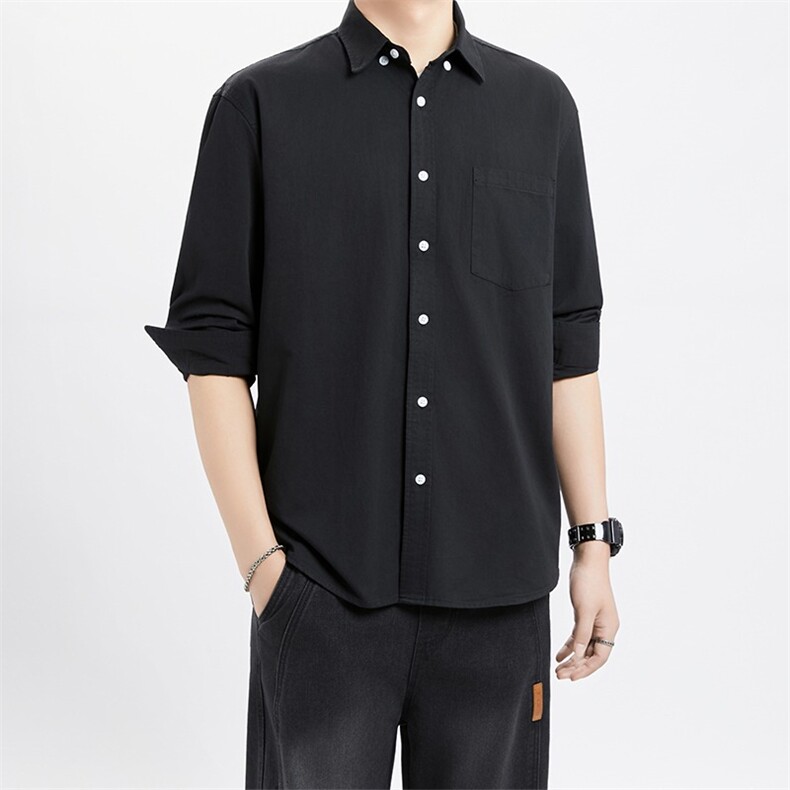 衬衫男春秋新款美式重磅长袖休闲衬衣男士高级感翻领上衣，男装衬衫，星座506A