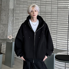 2025新款情侣美式不规则铆钉开衫卫衣宽松拉链外套男JK605-P78，女装短外套，电商C307