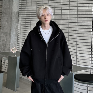 2025新款情侣美式不规则铆钉开衫卫衣宽松拉链外套男JK605-P78图片