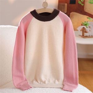 2025年秋季新款儿童拼色针织毛衣加厚保暖,150日常穿搭图片