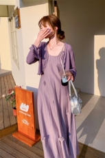 紫色开衫法式浪漫吊带连衣裙女夏2025新款甜美温柔风流行长裙，女装连衣裙，2C081