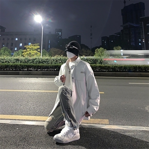 已授权 欧美hiphop裤子高街破洞牛仔裤修身直筒拉链微喇工装裤图片