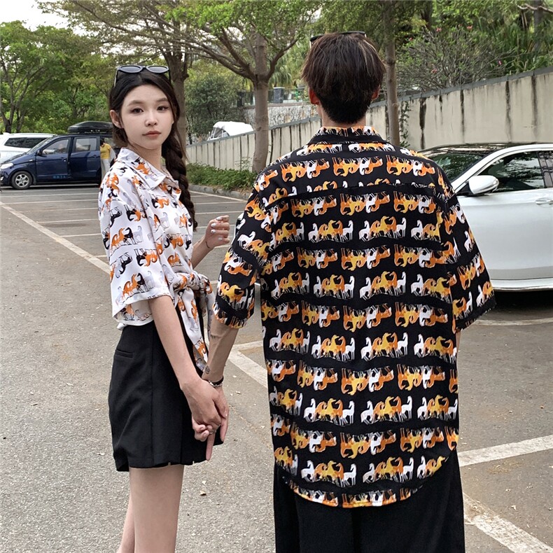 EQ408卡通图案夏季情侣装短袖衬衫男女沙滩旅游度假衬衣,男装衬衫,电商C306-1