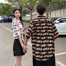 EQ408卡通图案夏季情侣装短袖衬衫男女沙滩旅游度假衬衣，男装衬衫，电商C306-1