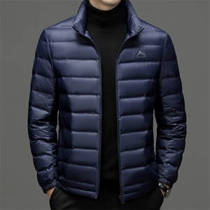 中年男士立领保暖羽绒服冬季新款商务休闲加厚爸爸装白鸭绒外套图片