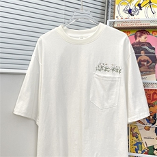 高品质夏款男短袖T恤大口袋菊刺绣宽松纯棉T恤衫T55P33，男装T恤，星座1013-1