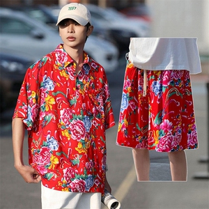 TZP风东北大花汉服套装polo衫短裤大码花TEE套装团队服休闲装图片