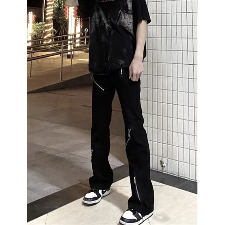 美式街头水洗做旧拉链牛仔裤男秋冬直筒宽松欧美高街vibe风长裤子,男装牛仔裤,四季星座505