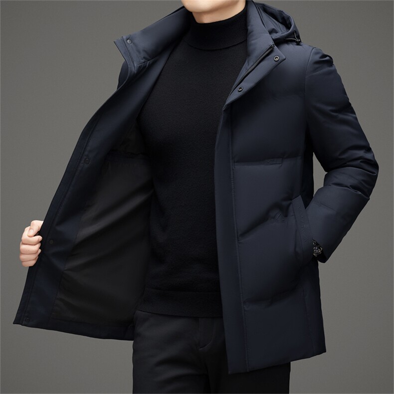 新款中老年可脱卸帽中长款羽绒服外套男中年羽绒服大衣限价368元,男装羽绒服,钱塘723