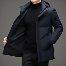 新款中老年可脱卸帽中长款羽绒服外套男中年羽绒服大衣限价368元，男装羽绒服，钱塘723