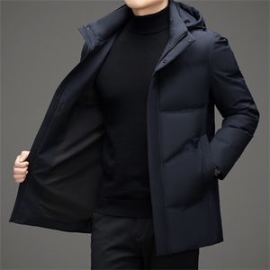 新款中老年可脱卸帽中长款羽绒服外套男中年羽绒服大衣限价368元图片