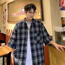 短袖衬衫男夏季新款磨毛格子衬衣DX711-特批25无差价，男装衬衫，星座214-3