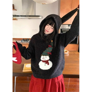 网图有货 圣诞雪人连帽毛衣男女宽松软糯慵懒风针织上衣A1219-P70图片