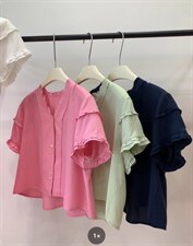 夏季新款现货，木耳边小衫，其它，单井 Single Well