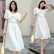 2022年夏季韩版通勤蝴蝶结中长款连衣裙，女装连衣裙，卡杰菲