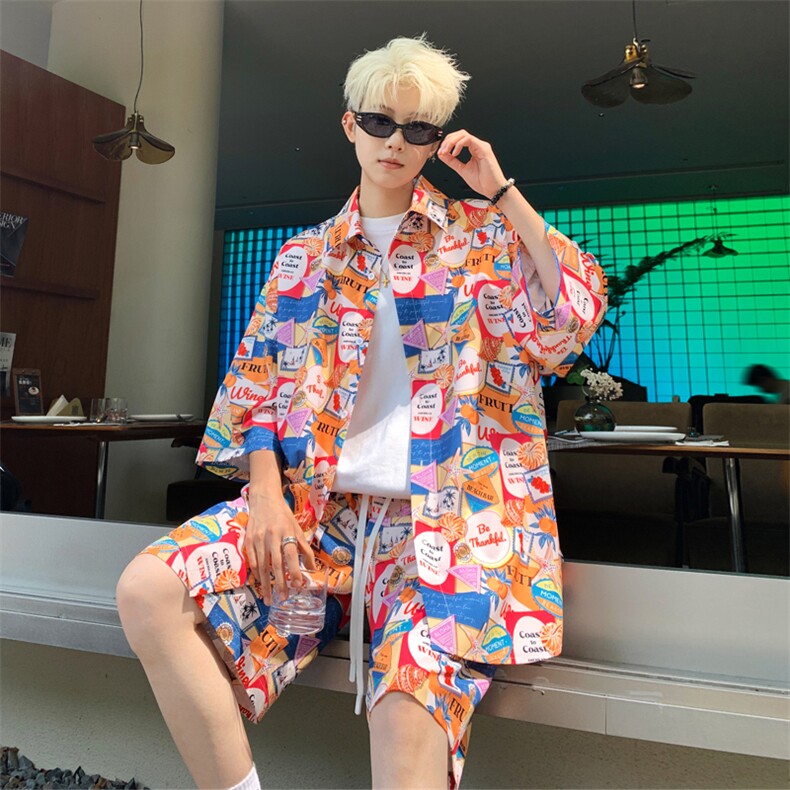 2024夏季新款港风外景大码冰丝衬衫套装M-5XHQ24504-特P50，男装休闲套装，电商A022