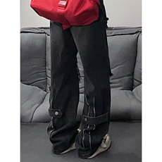 B221美式ins高街暗黑系小众拉链直筒牛仔裤LK23073-P65控88，男装牛仔裤，电商B221