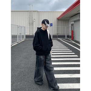 灰色cleanfit男生短款卫衣美式重磅连帽大帽衫廓形外套潮WY004P48图片
