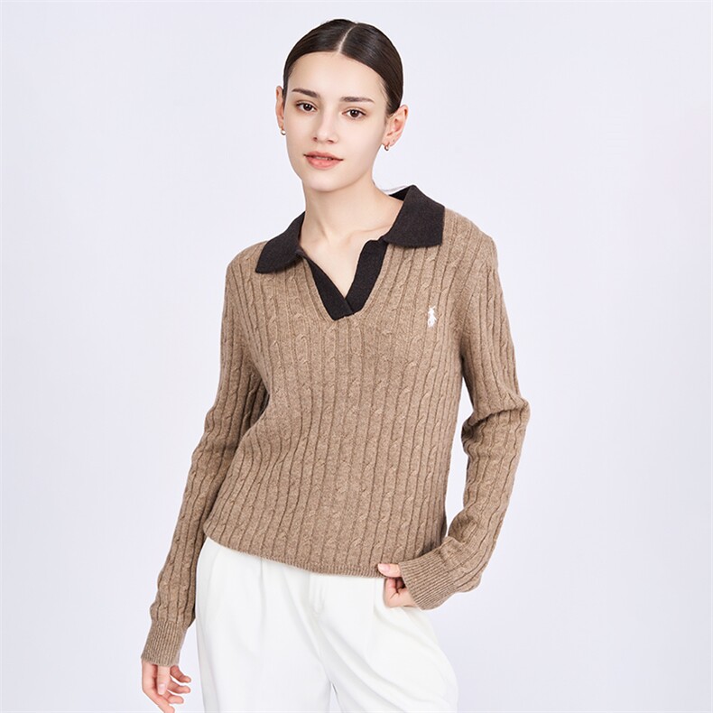 新款休闲潮流时尚Polo领纯绒纯山羊绒衫女翻领套头毛衣,女装羊绒衫,星纬羊绒