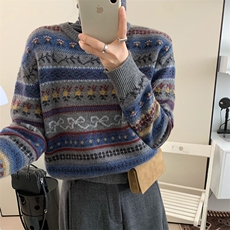 2025年秋季时尚百搭通勤简约休闲加厚费尔岛圆领，女装羊毛衫，新胜羊绒