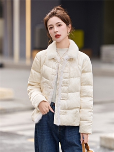新中式白鸭绒羽绒服外套女2025冬季新款重工刺绣水貂毛提花外套图片