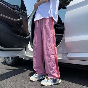 W268-P40 三条杠裤子夏款美式复古侧边条纹运动裤三道杠工装裤图片