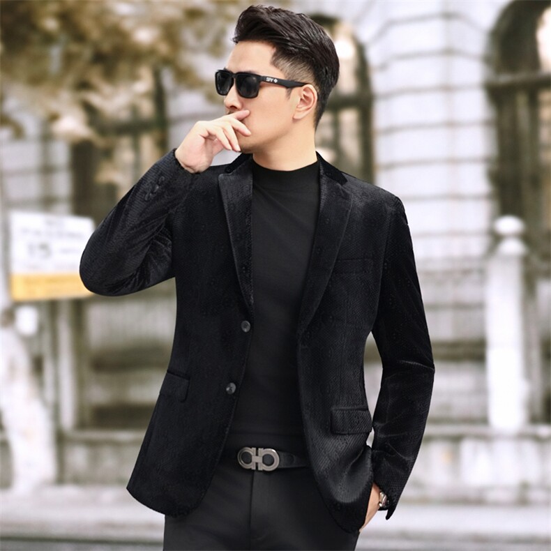 新款男士秋冬新款休闲西服商务小西装金丝绒6815P180，男装西服套装，电商D225-1