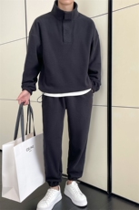 青少年2025冬季纯色摇粒绒套装抖音直播黑色两件套C208-6787，男装休闲套装，电商C208