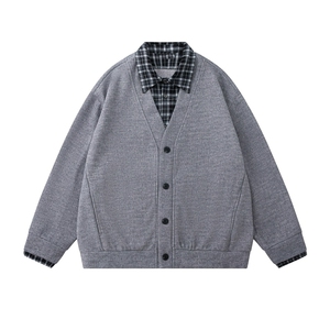 1506-1/MA2661/P77韩系假两件新款潮外套男女日系开衫针织懒惰风图片