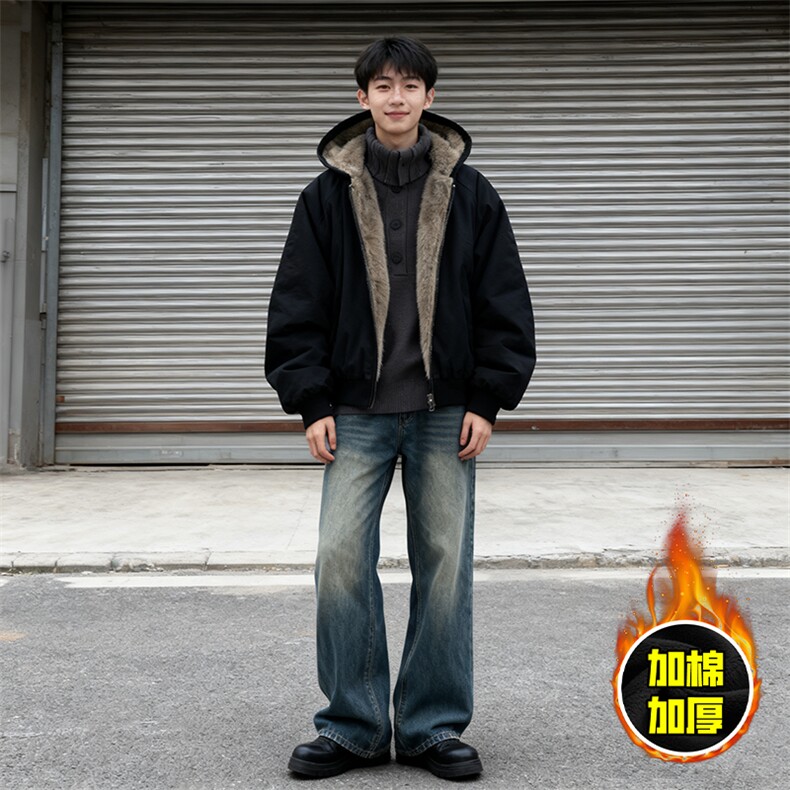 两面穿现货重磅短款座山雕棉衣男女双面穿毛毛绒棉服加厚外套，男装棉衣，电商A443