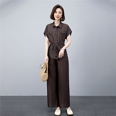 中年妈妈大方得体洋气时尚套装夏宽松穿搭一整套上衣阔腿裤两件套，女装套装/套裙，凝聚力