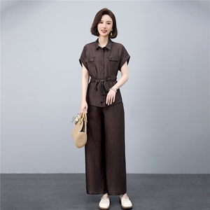 中年妈妈大方得体洋气时尚套装夏宽松穿搭一整套上衣阔腿裤两件套图片