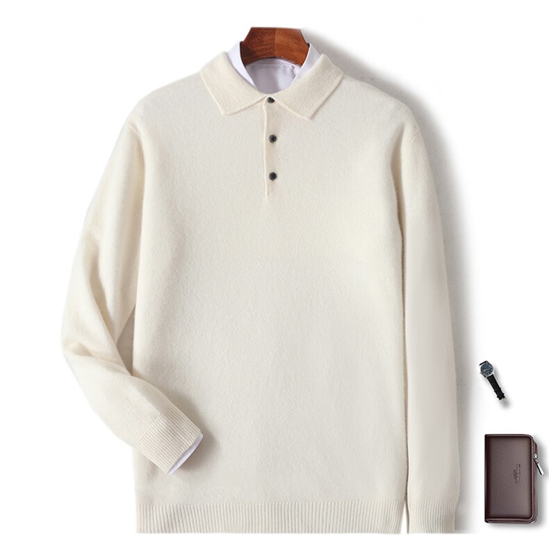 秋冬季新款舒适时尚百搭2针净面衬衫领羊毛衫，男装羊毛衫，牧圣羊绒
